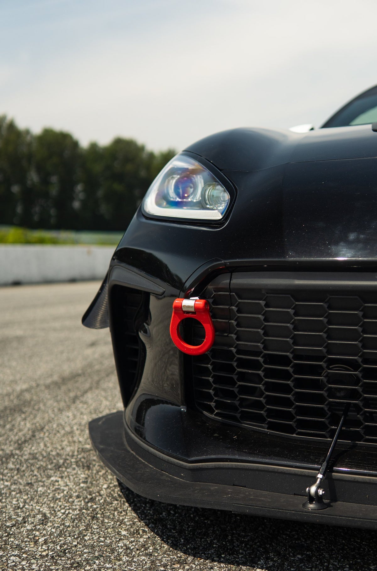 Front bumper and red tow hook on the Subaru BRZ tS