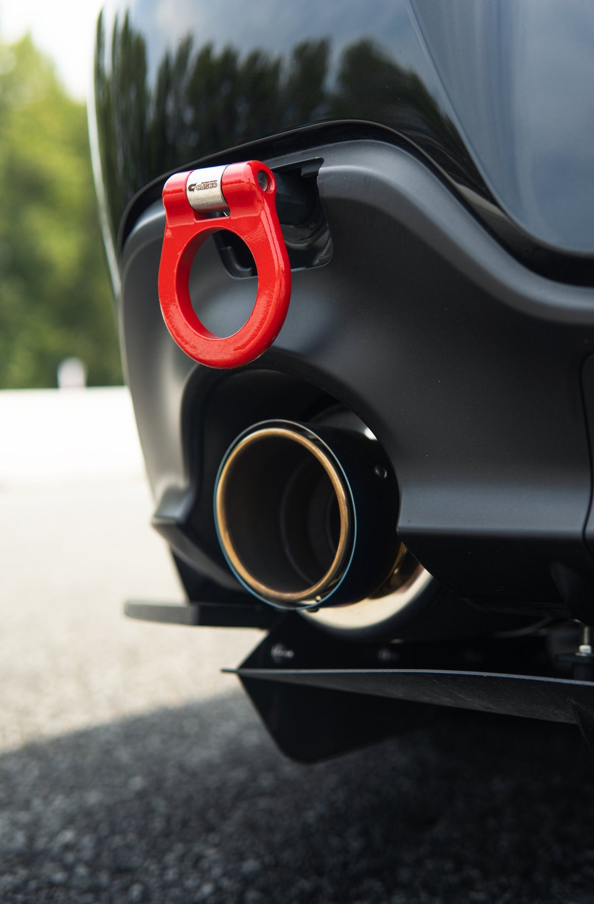 Rear tow hook and exhaust on the Subaru BRZ tS